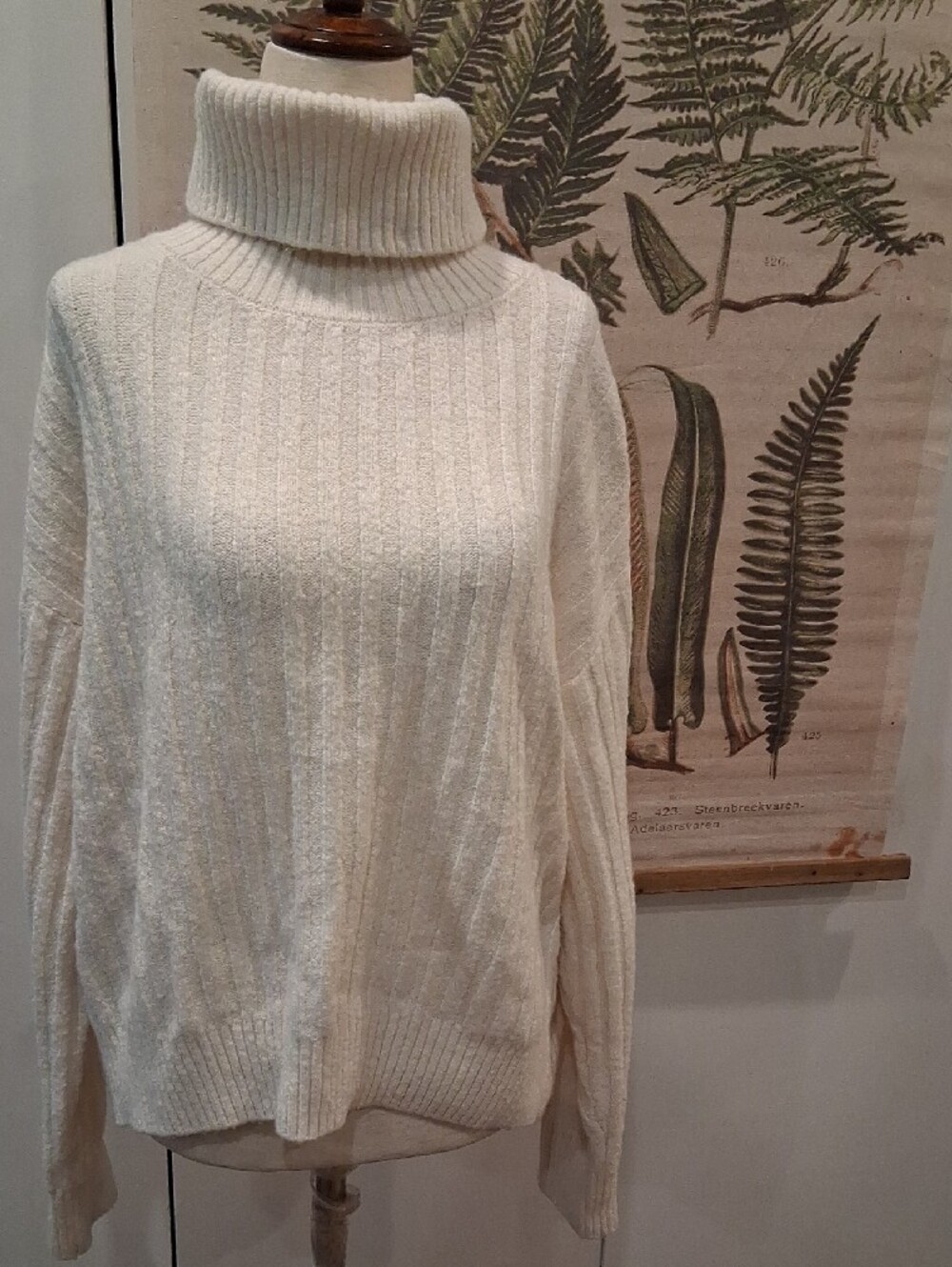 Mango Cream Ribbed Cowl Neck Sweater - Picture 2 of 4